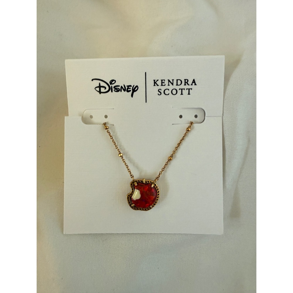 Disney x Kendra Scott Snow White Bit Apple Red Opal Gold Necklace New Jewelry